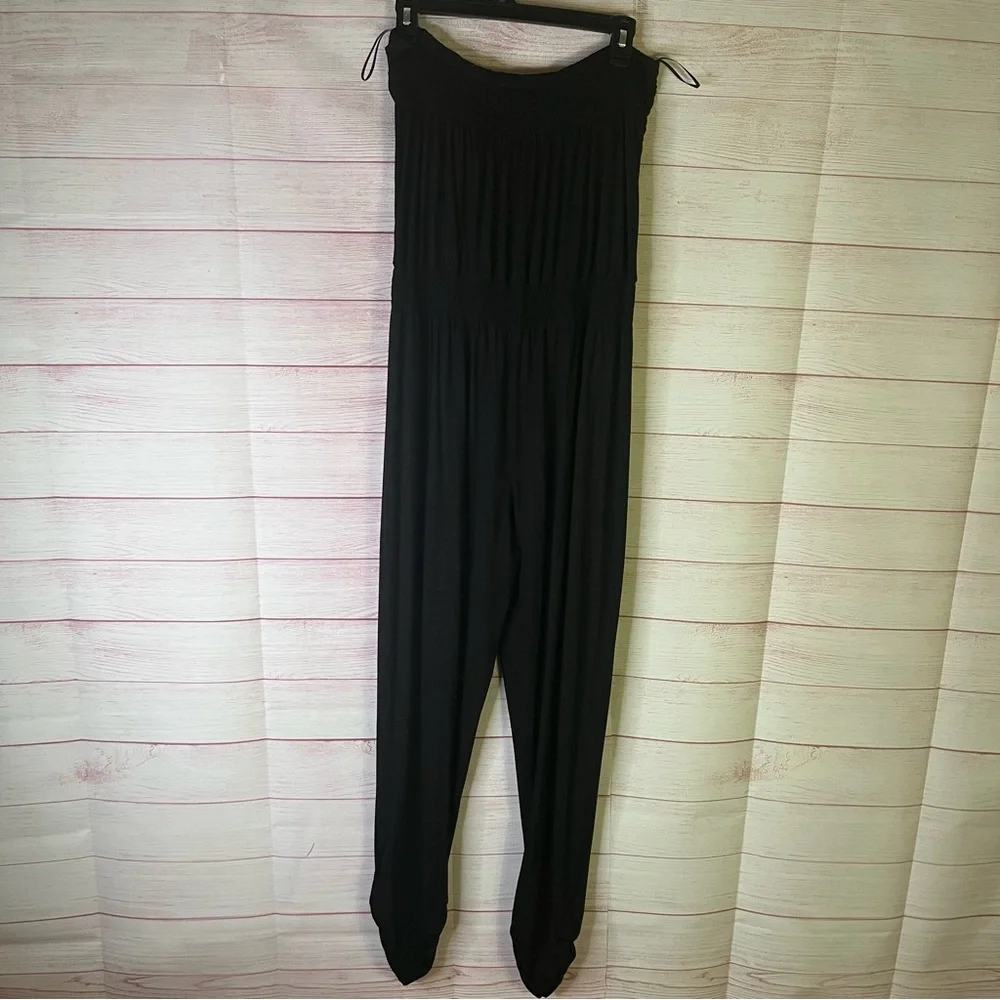 Trina Turk Black Sleeveless Gold Embellished Jersey‎ Knit Ruched Leg Jumpsuit 10